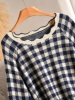 Elorivane Plus Size Black White Plaid Sweater, 80s Style Long Sleeve Versatile Autumn Casual Top - Image 28