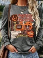 Elorivane Plus Size Witch Hat Print Crew Neck Long Sleeve Top for Fall Daily Wear - Image 12