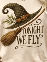 Elorivane Plus Size Witch Hat Print Crew Neck Long Sleeve Top for Fall Daily Wear - Image 24