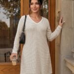 Elorivane Plus Size Striped V-Neck Dress, Casual Everyday Outfit for Brunch Office, Summer Fall Wear