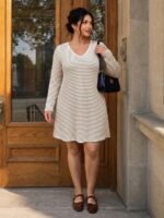 Elorivane Plus Size Striped V-Neck Dress, Casual Everyday Outfit for Brunch Office, Summer Fall Wear - Image 6