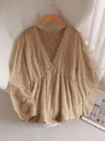 Elorivane Plus Jacquard Top, Apricot Lace Trim Fall Blouse - Image 27