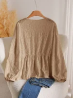 Elorivane Plus Jacquard Top, Apricot Lace Trim Fall Blouse - Image 26