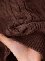 Elorivane Plus Size Brown Cable Knit Sweater, 90s Korean Lace Patchwork Pullover, Autumn Office Casual Top - Image 30
