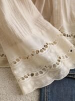 Elorivane Lace Patchwork Blouse, V-Neck Long Sleeve Front Tie Bow Shirt, Autumn Winter Loose Casual Holiday Top - Image 4