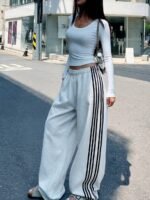 Elorivane Women's Grey Wide Leg Sweatpants, Drawstring Waist Casual Commute Trousers Autumn - Image 4