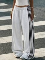 Elorivane Women's Grey Wide Leg Sweatpants, Drawstring Waist Casual Commute Trousers Autumn - Image 2