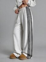 Elorivane Women's Grey Wide Leg Sweatpants, Drawstring Waist Casual Commute Trousers Autumn