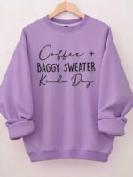 Elorivane Plus Size Letter Print Round Neck Sweatshirt for Autumn Winter Casual Wear - Image 34