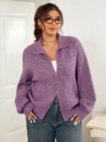Elorivane Plus Size Gray Casual Sweater, Versatile Knit Top for Office, Fall Winter Wear - Image 22