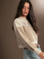 Elorivane Women Striped Floral Intarsia Sweater, Long Sleeve Pullover Western Cowgirl Fall Winter Rodeo Top - Image 3