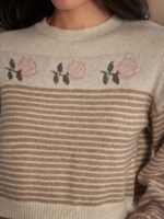 Elorivane Women Striped Floral Intarsia Sweater, Long Sleeve Pullover Western Cowgirl Fall Winter Rodeo Top - Image 6
