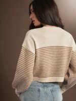 Elorivane Women Striped Floral Intarsia Sweater, Long Sleeve Pullover Western Cowgirl Fall Winter Rodeo Top - Image 4