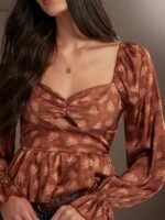 Elorivane Women Floral Tiered Ruffle Top, Keyhole Cut Out Long Sleeve Western Cowgirl Fall Winter Festival Shirt - Image 4