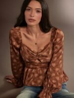 Elorivane Women Floral Tiered Ruffle Top, Keyhole Cut Out Long Sleeve Western Cowgirl Fall Winter Festival Shirt