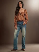 Elorivane Women Floral Tiered Ruffle Top, Keyhole Cut Out Long Sleeve Western Cowgirl Fall Winter Festival Shirt - Image 5