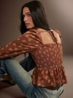 Elorivane Women Floral Tiered Ruffle Top, Keyhole Cut Out Long Sleeve Western Cowgirl Fall Winter Festival Shirt - Image 2