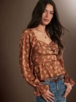 Elorivane Women Floral Tiered Ruffle Top, Keyhole Cut Out Long Sleeve Western Cowgirl Fall Winter Festival Shirt - Image 3