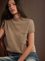 Elorivane Women Rib Knit Sweater, Mock Neck Short Sleeve Western Cowgirl Fall Winter Basic Top