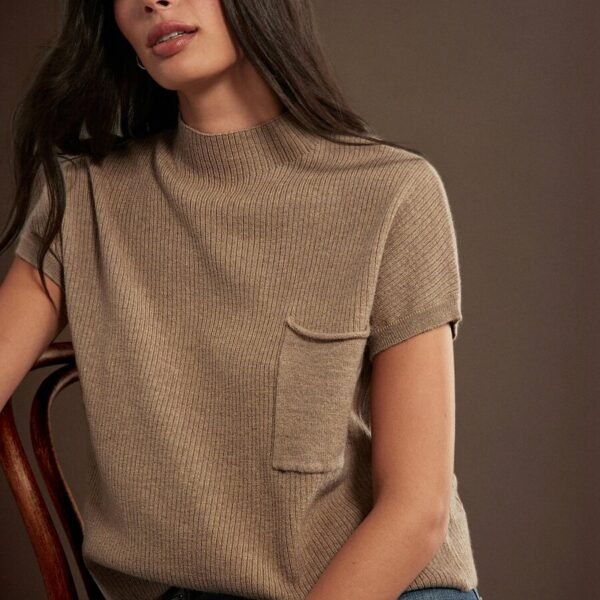 Elorivane Women Rib Knit Sweater, Mock Neck Short Sleeve Western Cowgirl Fall Winter Basic Top