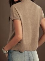 Elorivane Women Rib Knit Sweater, Mock Neck Short Sleeve Western Cowgirl Fall Winter Basic Top - Image 3
