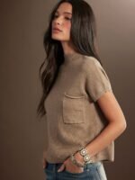 Elorivane Women Rib Knit Sweater, Mock Neck Short Sleeve Western Cowgirl Fall Winter Basic Top - Image 4