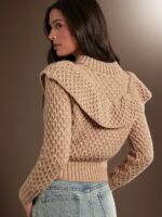 Elorivane Women Tie Neck Knit Sweater, Contrast Edge Long Sleeve Relaxed Country Concert Fall Top - Image 3