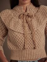 Elorivane Women Tie Neck Knit Sweater, Contrast Edge Long Sleeve Relaxed Country Concert Fall Top - Image 6