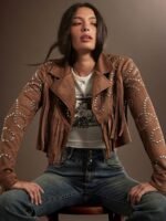 Elorivane Women Faux Suede Fringe Jacket, Open Front Long Sleeve Studded Western Cowgirl Fall Winter Festival Coat