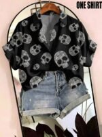 Elorivane Plus Size Halloween Bat & Pumpkin Print Shirt - Image 36