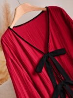 Elorivane Plus Size Front Knot Shirt, Drop Shoulder Long Sleeve Loose Casual Fall Top - Image 21