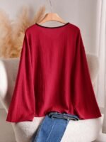 Elorivane Plus Size Front Knot Shirt, Drop Shoulder Long Sleeve Loose Casual Fall Top - Image 20