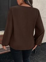 Elorivane Plus Size Leopard Print Contrast Collar V-Neck Shirt Loose Long Puff Sleeve for Winter Casual Commute Formal Evening Wear - Image 14
