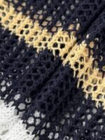 Elorivane Plus Size Contrast Striped Round Neck Knit Top Cutout Crochet Details Loose Fit for Spring Summer Casual Wear - Image 38
