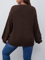 Elorivane Plus Size Solid Color Drop Shoulder Loose Knit Sweater for Autumn Winter - Image 22