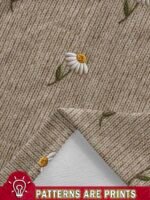 Elorivane Plus Size Beige Vintage Embroidered Crew Neck Loose Pullover - Image 3