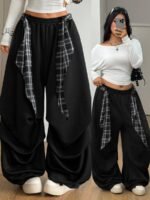 Elorivane Women Plus Size Black Baggy Sweatpants, Oversized Elastic Waist Fall Winter Streetwear Lounge Pants - Image 5