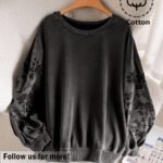 Elorivane Plus Size Floral Embroidery Sweatshirt, Crew Neck Long Sleeve Elegant Top, Spring Fall