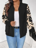 Elorivane Plus Size Floral Patchwork Jacket, Versatile Thin Outerwear for Office Rodeo, Autumn Casual Wear - Image 4
