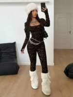 Elorivane Women Leopard Print Bodycon Jumpsuit, Vintage Chic Y2K Streetwear Outfit - Image 4