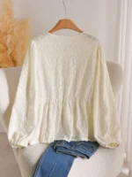 Elorivane Plus Jacquard Top, Apricot Lace Trim Fall Blouse - Image 4