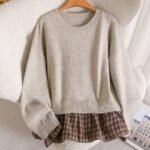 Elorivane Plus Contrast Plaid Drop Shoulder Sweater