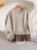 Elorivane Plus Contrast Plaid Drop Shoulder Sweater