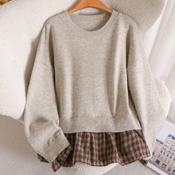 Elorivane Plus Contrast Plaid Drop Shoulder Sweater