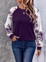Elorivane Plus Size Floral Print Patchwork Sweatshirt for Fall Winter Casual Wear - Image 15