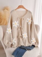 Elorivane Plus Size Heart Knit Cardigan, French Elegant Floral Sweater, Autumn Winter Outerwear