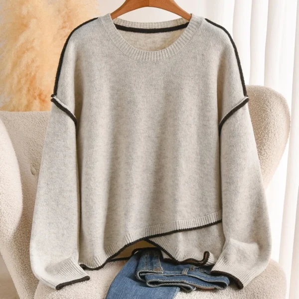 Elorivane Plus Size Apricot Sweater, Cross-Stitch Drop Shoulder Loose Pullover, Minimalist Autumn Winter Casual Top