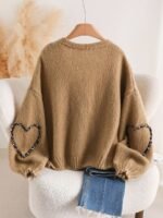 Elorivane Plus Size Apricot Cardigan, Tie-Front Knot, Cute Kawaii Autumn Date Office Sweater - Image 2