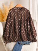 Elorivane Plus Size Polka Dot Shirt, Long Sleeve Button Casual Spring Autumn Daily Outwear - Image 3