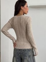 Elorivane Women Brown Vintage Sweater, Preppy Y2K Old Money Casual Fall Winter Pullover - Image 12